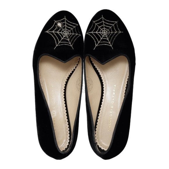 CHARLOTTE OLYMPIA Black Velvet Spider Web Flats (Size 37) - Picture 6 of 8
